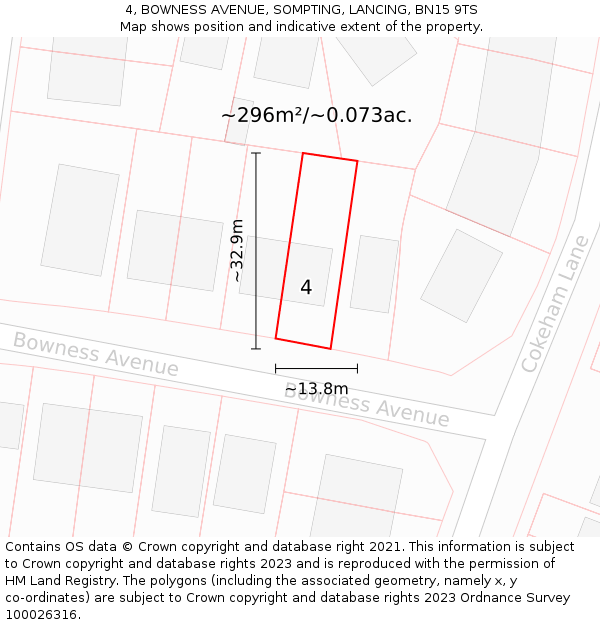 4, BOWNESS AVENUE, SOMPTING, LANCING, BN15 9TS: Plot and title map