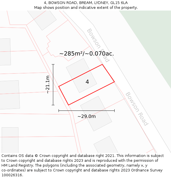 4, BOWSON ROAD, BREAM, LYDNEY, GL15 6LA: Plot and title map