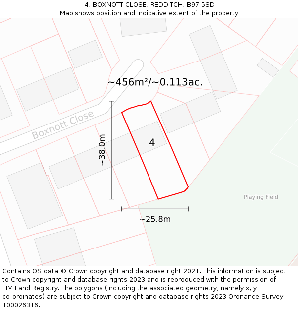 4, BOXNOTT CLOSE, REDDITCH, B97 5SD: Plot and title map