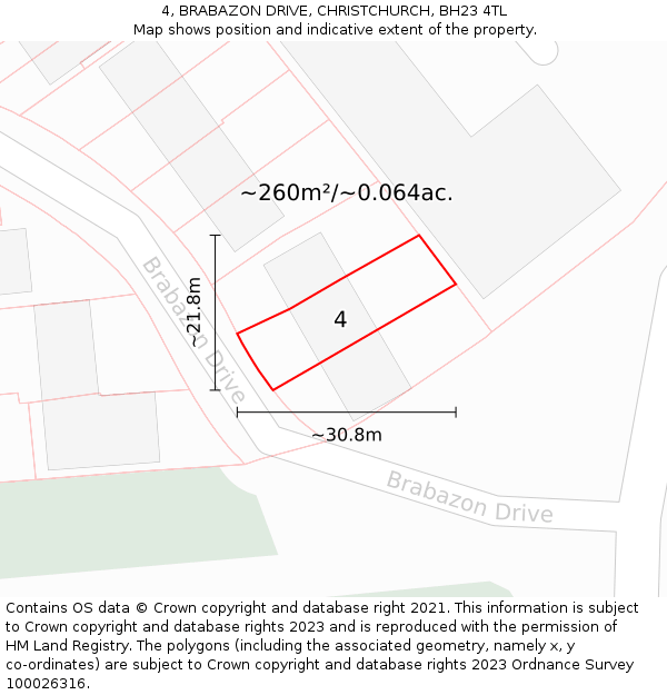 4, BRABAZON DRIVE, CHRISTCHURCH, BH23 4TL: Plot and title map
