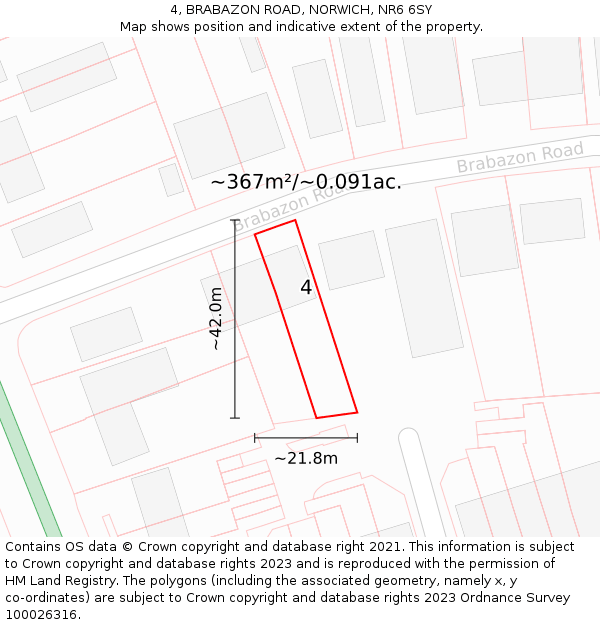 4, BRABAZON ROAD, NORWICH, NR6 6SY: Plot and title map