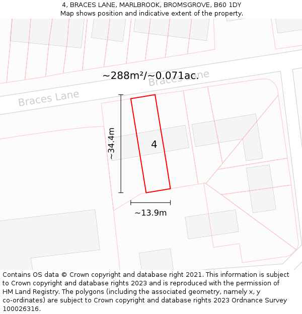 4, BRACES LANE, MARLBROOK, BROMSGROVE, B60 1DY: Plot and title map