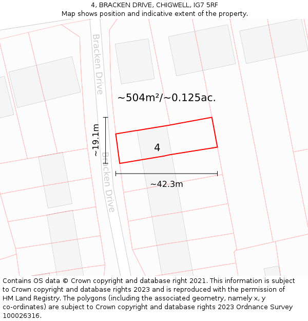 4, BRACKEN DRIVE, CHIGWELL, IG7 5RF: Plot and title map