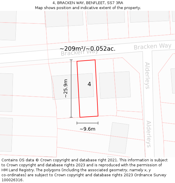 4, BRACKEN WAY, BENFLEET, SS7 3RA: Plot and title map