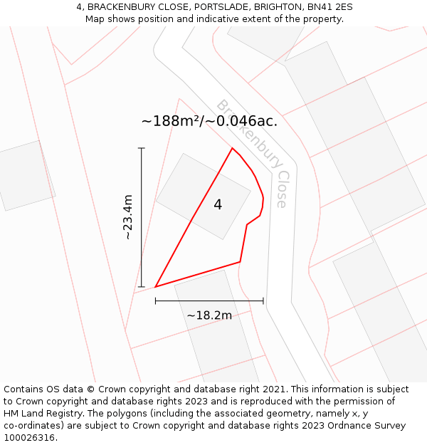 4, BRACKENBURY CLOSE, PORTSLADE, BRIGHTON, BN41 2ES: Plot and title map