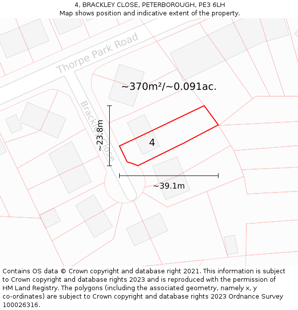 4, BRACKLEY CLOSE, PETERBOROUGH, PE3 6LH: Plot and title map