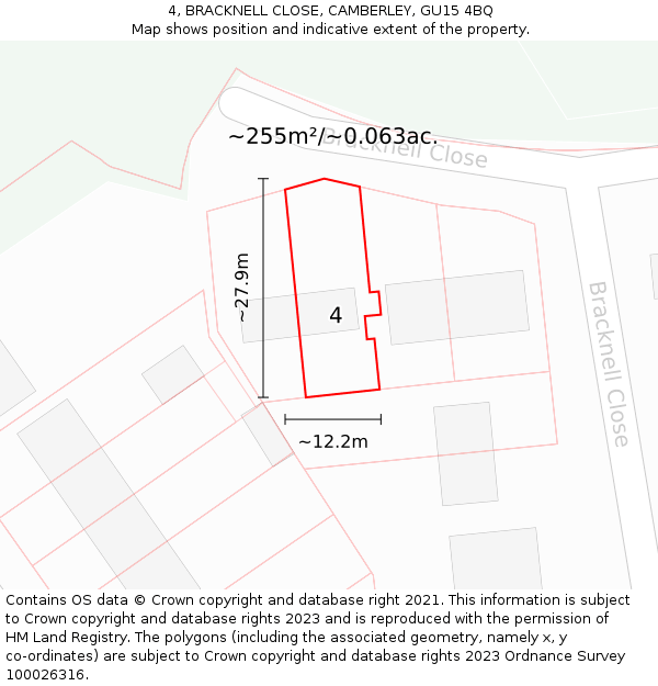 4, BRACKNELL CLOSE, CAMBERLEY, GU15 4BQ: Plot and title map