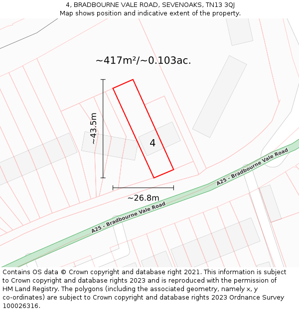 4, BRADBOURNE VALE ROAD, SEVENOAKS, TN13 3QJ: Plot and title map