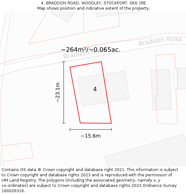 4, BRADDON ROAD, WOODLEY, STOCKPORT, SK6 1RE: Plot and title map