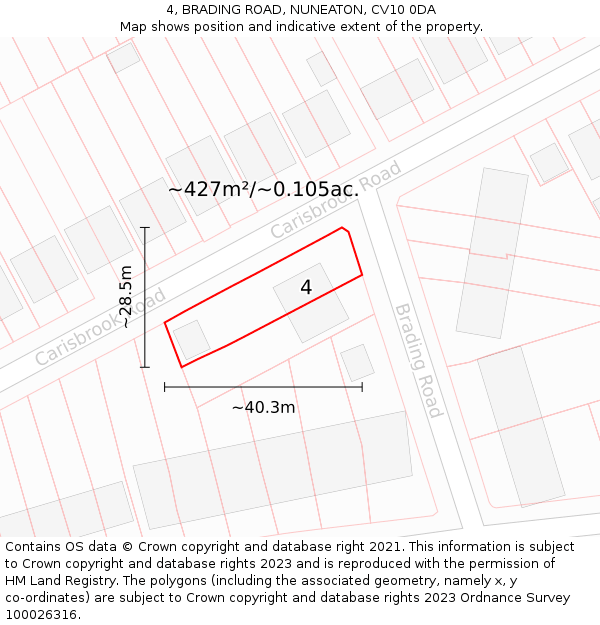 4, BRADING ROAD, NUNEATON, CV10 0DA: Plot and title map