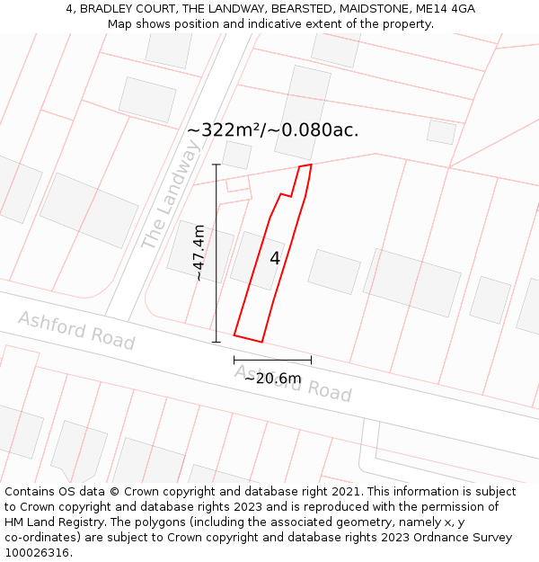 4, BRADLEY COURT, THE LANDWAY, BEARSTED, MAIDSTONE, ME14 4GA: Plot and title map