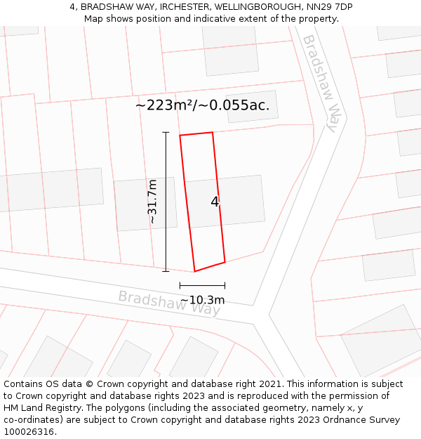 4, BRADSHAW WAY, IRCHESTER, WELLINGBOROUGH, NN29 7DP: Plot and title map