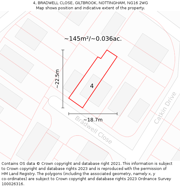 4, BRADWELL CLOSE, GILTBROOK, NOTTINGHAM, NG16 2WG: Plot and title map