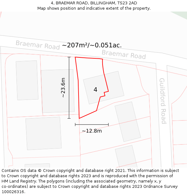 4, BRAEMAR ROAD, BILLINGHAM, TS23 2AD: Plot and title map