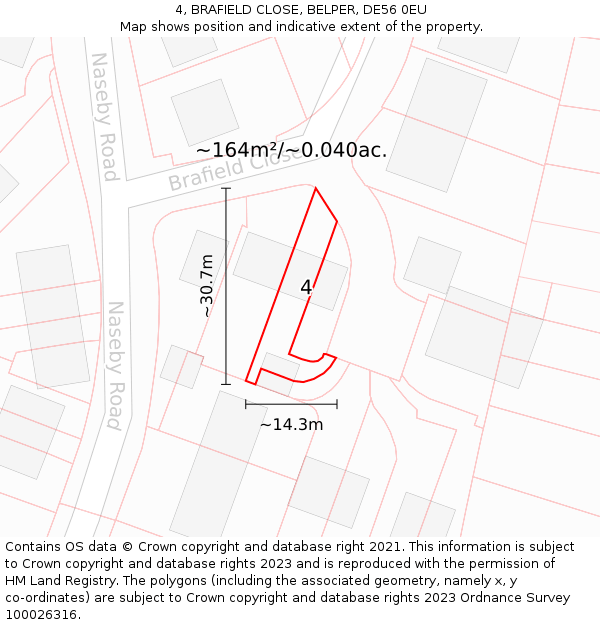 4, BRAFIELD CLOSE, BELPER, DE56 0EU: Plot and title map