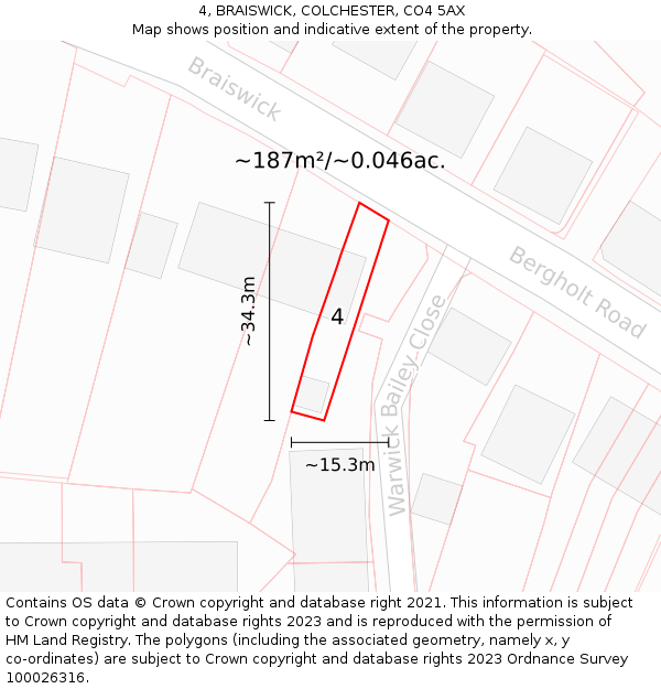4, BRAISWICK, COLCHESTER, CO4 5AX: Plot and title map