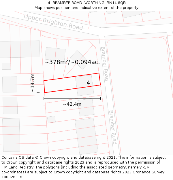 4, BRAMBER ROAD, WORTHING, BN14 8QB: Plot and title map