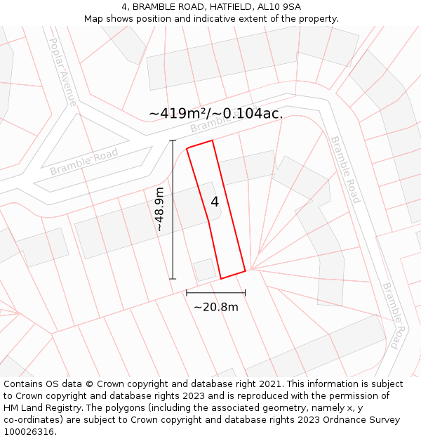 4, BRAMBLE ROAD, HATFIELD, AL10 9SA: Plot and title map