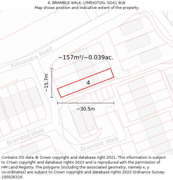 4, BRAMBLE WALK, LYMINGTON, SO41 9LW: Plot and title map