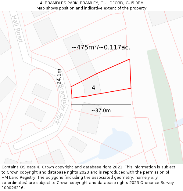 4, BRAMBLES PARK, BRAMLEY, GUILDFORD, GU5 0BA: Plot and title map