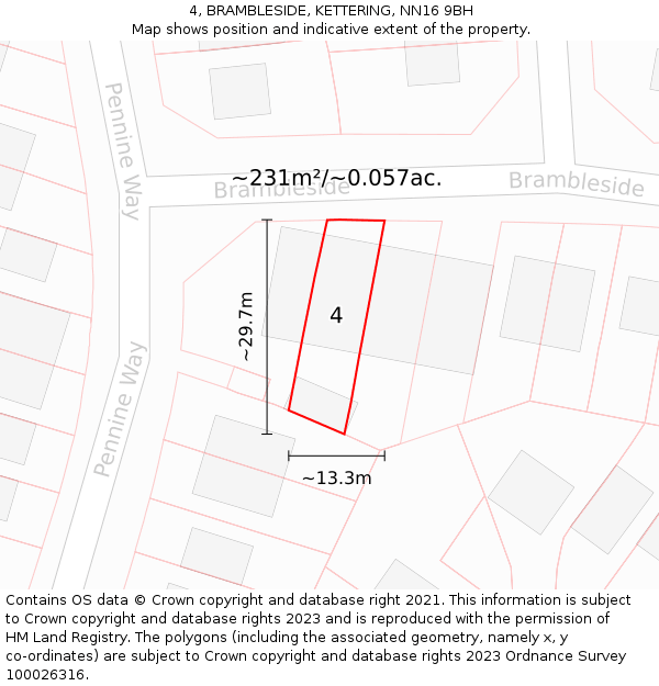 4, BRAMBLESIDE, KETTERING, NN16 9BH: Plot and title map