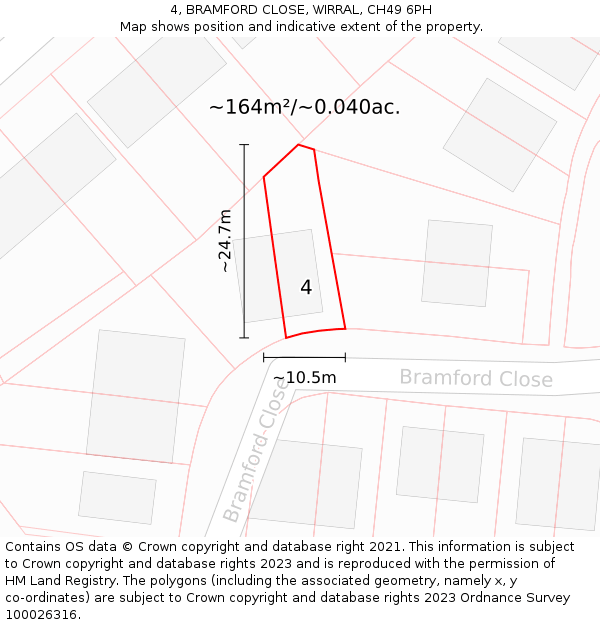 4, BRAMFORD CLOSE, WIRRAL, CH49 6PH: Plot and title map