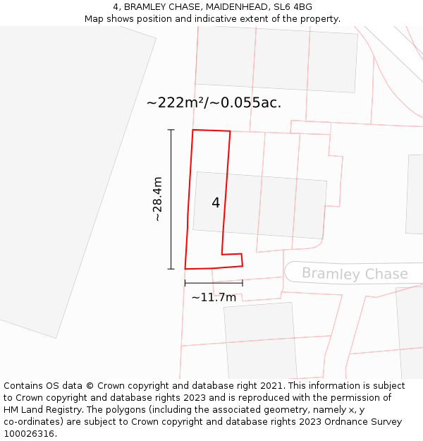 4, BRAMLEY CHASE, MAIDENHEAD, SL6 4BG: Plot and title map
