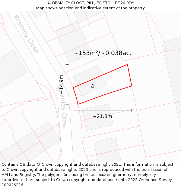 4, BRAMLEY CLOSE, PILL, BRISTOL, BS20 0DY: Plot and title map