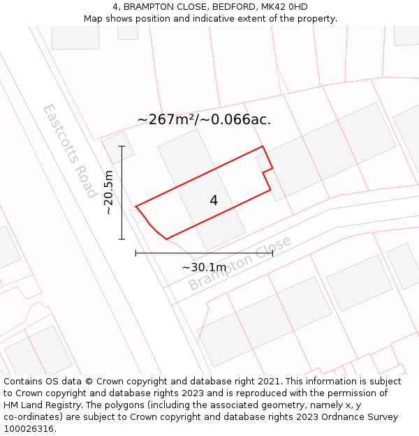 4, BRAMPTON CLOSE, BEDFORD, MK42 0HD: Plot and title map