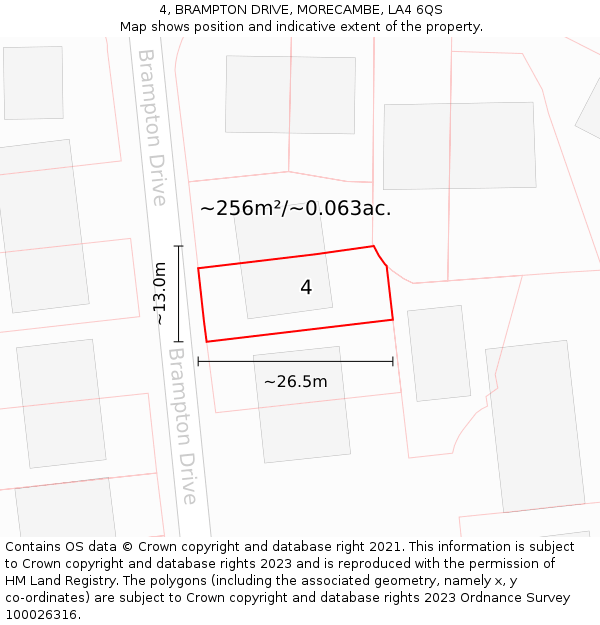 4, BRAMPTON DRIVE, MORECAMBE, LA4 6QS: Plot and title map