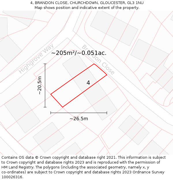 4, BRANDON CLOSE, CHURCHDOWN, GLOUCESTER, GL3 1NU: Plot and title map
