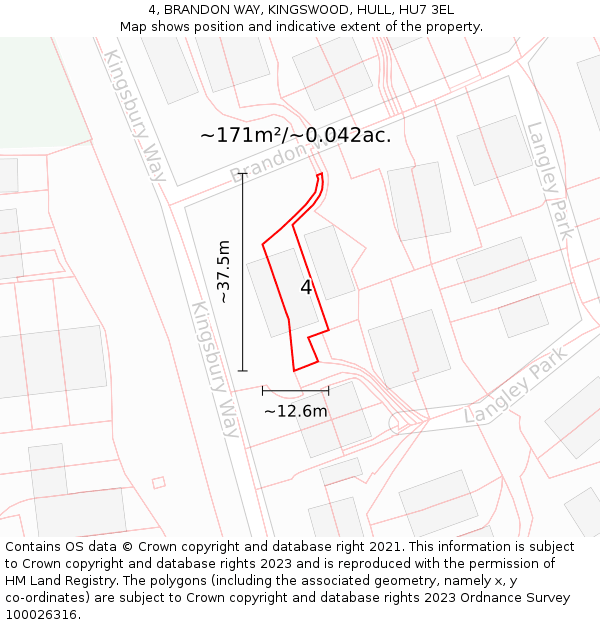 4, BRANDON WAY, KINGSWOOD, HULL, HU7 3EL: Plot and title map