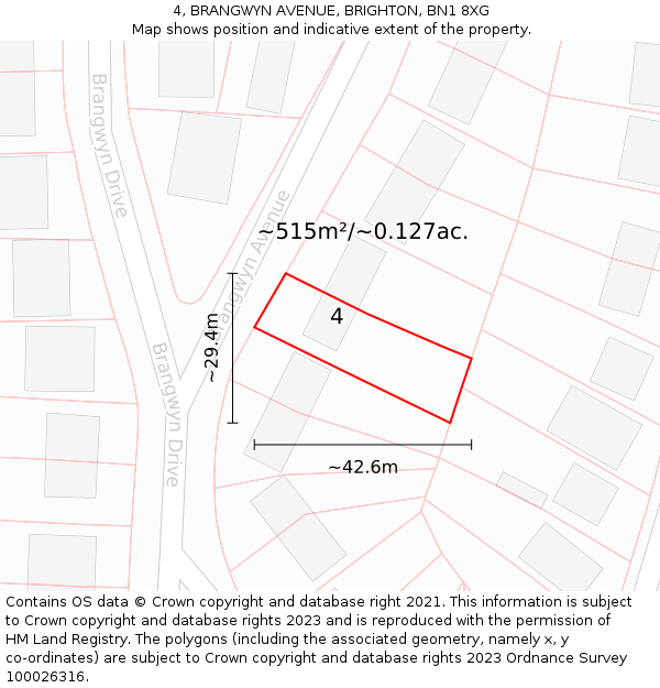 4, BRANGWYN AVENUE, BRIGHTON, BN1 8XG: Plot and title map