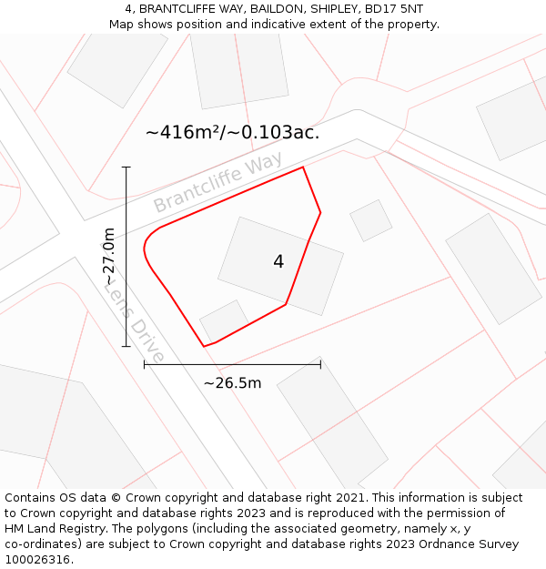 4, BRANTCLIFFE WAY, BAILDON, SHIPLEY, BD17 5NT: Plot and title map