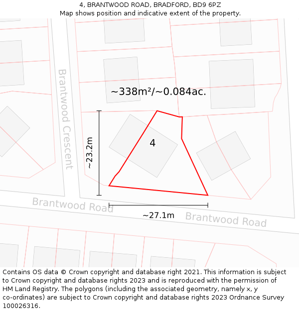 4, BRANTWOOD ROAD, BRADFORD, BD9 6PZ: Plot and title map