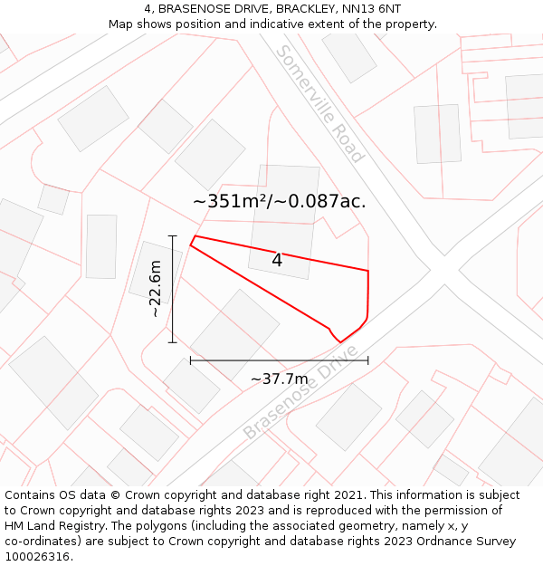 4, BRASENOSE DRIVE, BRACKLEY, NN13 6NT: Plot and title map