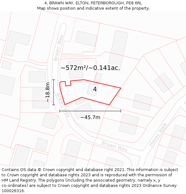 4, BRAWN WAY, ELTON, PETERBOROUGH, PE8 6RL: Plot and title map