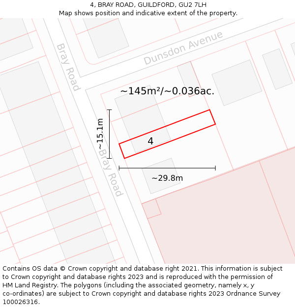4, BRAY ROAD, GUILDFORD, GU2 7LH: Plot and title map