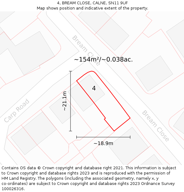 4, BREAM CLOSE, CALNE, SN11 9UF: Plot and title map