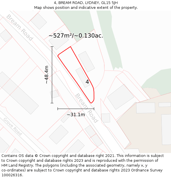 4, BREAM ROAD, LYDNEY, GL15 5JH: Plot and title map