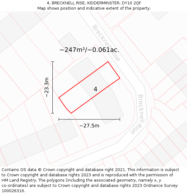 4, BRECKNELL RISE, KIDDERMINSTER, DY10 2QF: Plot and title map