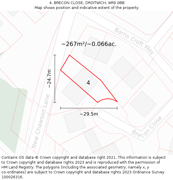 4, BRECON CLOSE, DROITWICH, WR9 0BB: Plot and title map