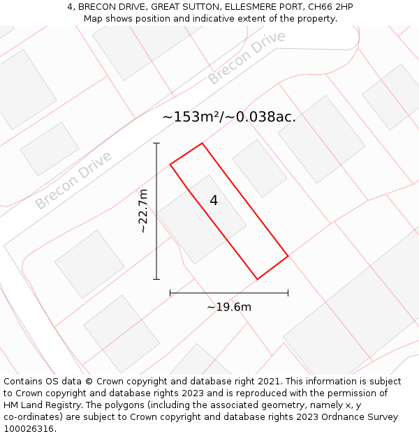 4, BRECON DRIVE, GREAT SUTTON, ELLESMERE PORT, CH66 2HP: Plot and title map