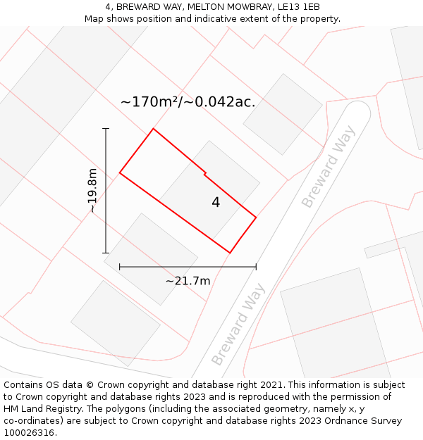 4, BREWARD WAY, MELTON MOWBRAY, LE13 1EB: Plot and title map