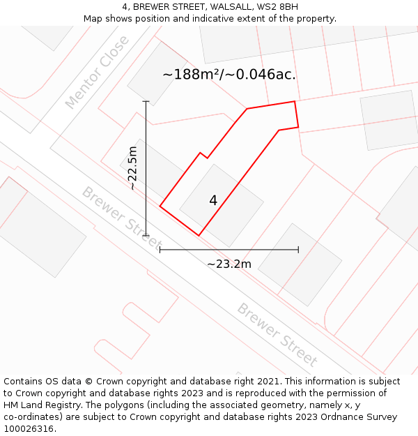 4, BREWER STREET, WALSALL, WS2 8BH: Plot and title map