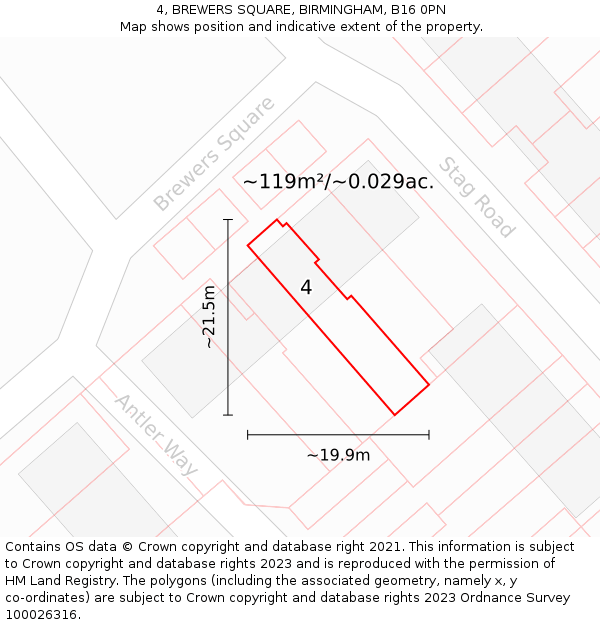 4, BREWERS SQUARE, BIRMINGHAM, B16 0PN: Plot and title map