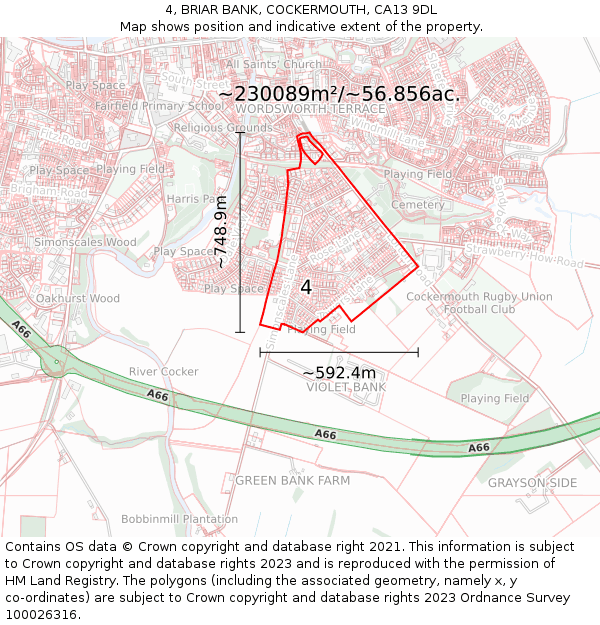 4, BRIAR BANK, COCKERMOUTH, CA13 9DL: Plot and title map