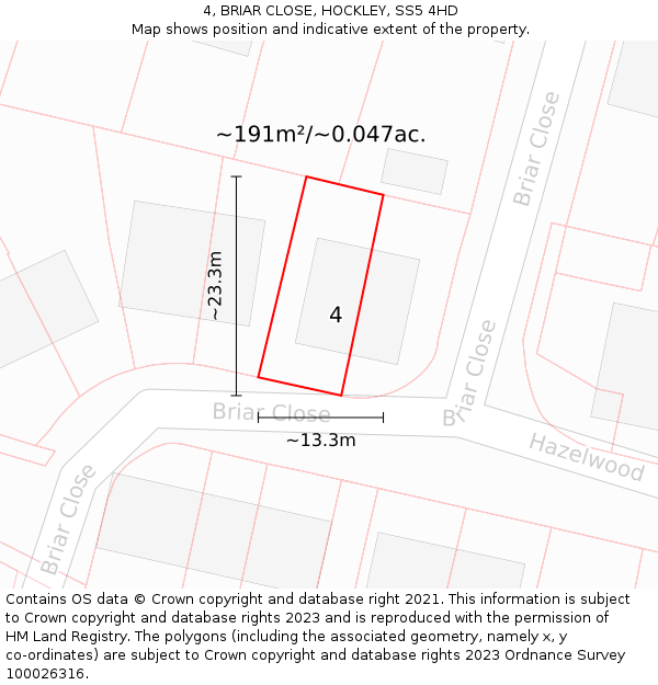 4, BRIAR CLOSE, HOCKLEY, SS5 4HD: Plot and title map