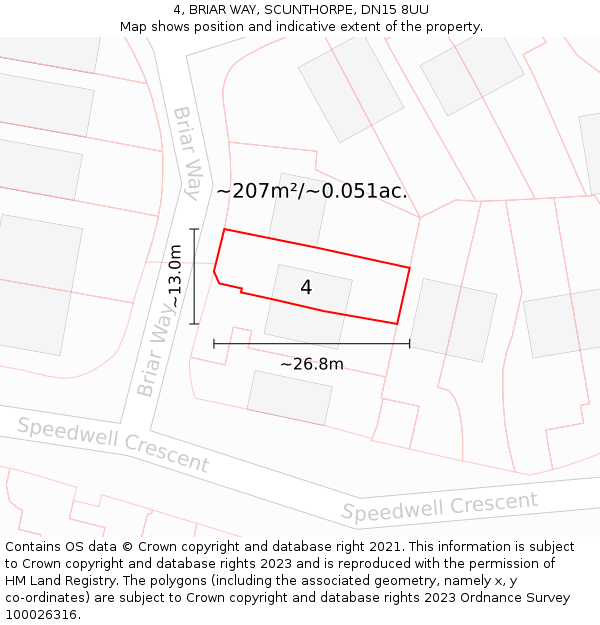 4, BRIAR WAY, SCUNTHORPE, DN15 8UU: Plot and title map