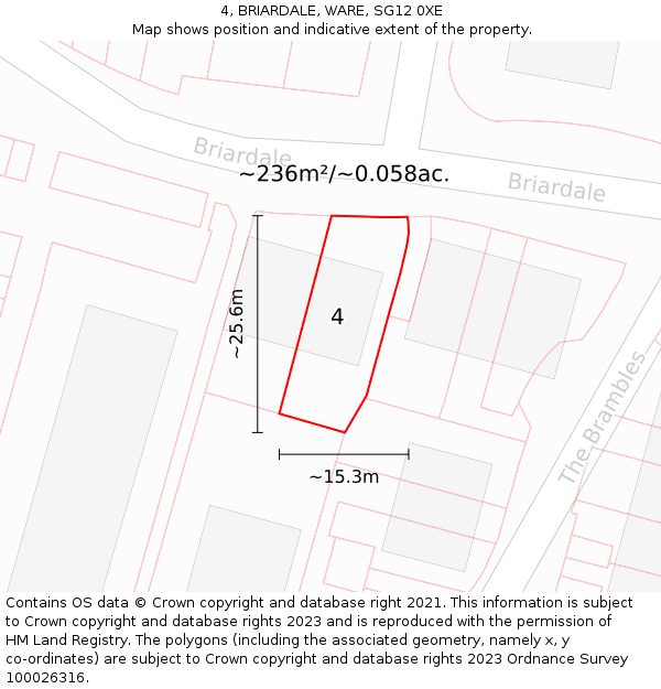 4, BRIARDALE, WARE, SG12 0XE: Plot and title map